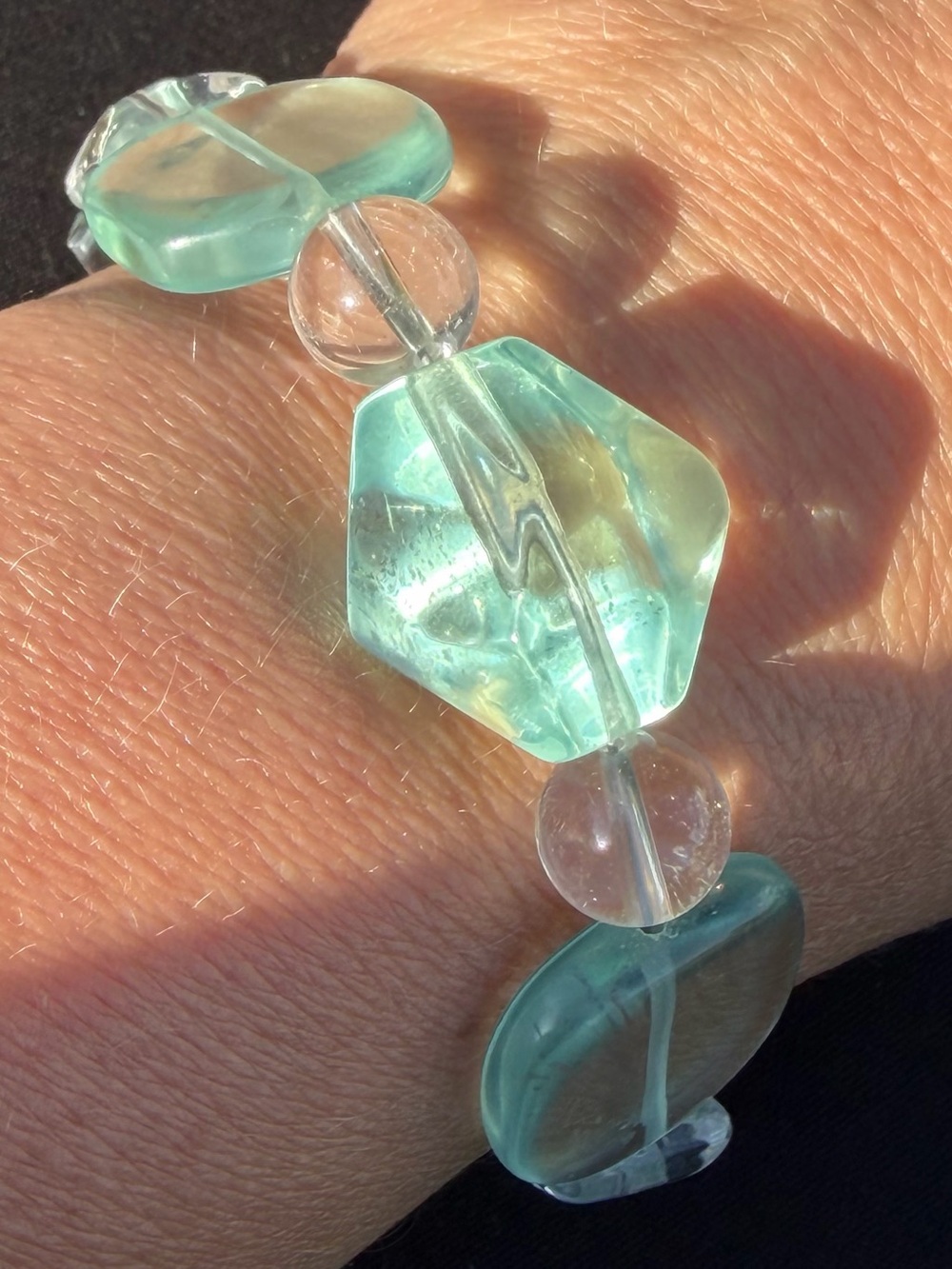 Fluorite, Aquamarine, Crystal .925 Artisan Hand Crafted Bracelet